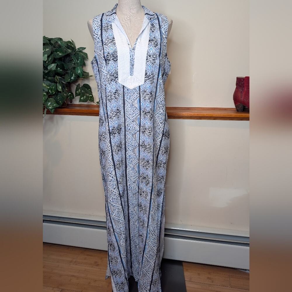 Sail to Sable Blue & White Sleeveless Maxi Dress Women’s M (Estimated) Resort